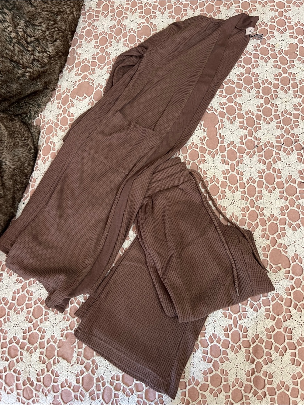 if it were me Mauve-Brown Waffle Knit Lounge Set